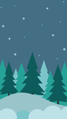 Fototapeta premium Winter scene with snow covered trees and falling snow