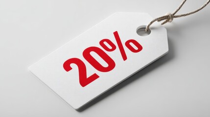 Red 20 percent tag with string for discounts and sales