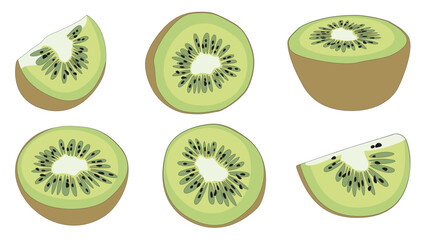 Various cute kiwi fruit isolated doodle lines