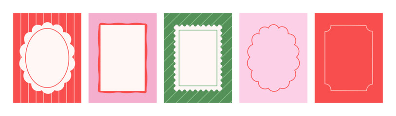 Hand drawn vintage minimalist Christmas frame card template