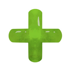 Green plus sign, positive symbol illustration vector, hand drawn watercolor painting style, plus sign clip art, clip art plus sign