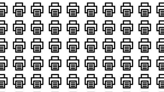 Repeating black and white printer icons, perfect for tech websites, graphic design projects, office presentations, and printing services brochures.