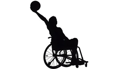Dynamic silhouette of wheelchair basketball player reaching for the ball in athletic competition event