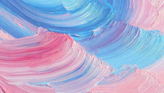 Abstract art with thick, textured brushstrokes in pastel pinks and blues