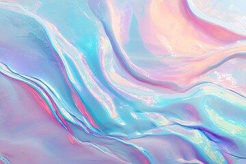 Abstract iridescent swirling waves with soft pastel hues. Fluid, glossy, vibrant art