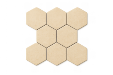 Beige hexagonal ceramic tiles pattern transparent background