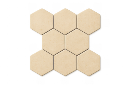 Beige hexagonal ceramic tiles pattern transparent background - Powered by Adobe