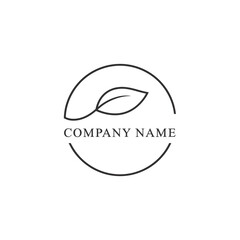 Fototapeta premium Minimalist logo design featuring a delicate leaf within a circle with company name placeholder.