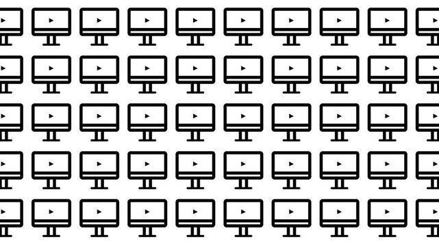 Desktop computer icons pattern on white background for technology design projects, web development illustrations, digital concepts, tech presentations.