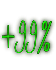 Glowing +99% green text symbolizing growth, progress, and strong performance metrics