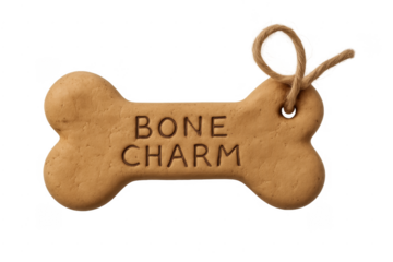 Bone charm pet tag biscuit with twine transparent background