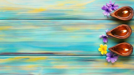 Serene Spa Scene with Burning Oil Lamps and Flowers