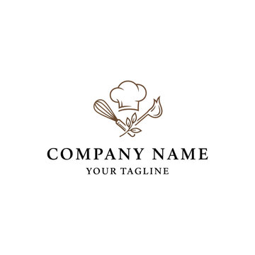 Chef hat with whisk and spoon logo design.