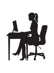 silhouette of a woman work with computer