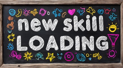 Chalk drawing conveys message about acquiring new abilities on a dark surface