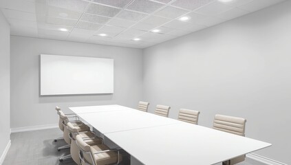 A small meeting room for 8 seats in an office building., 3d rendering 