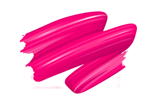 Vibrant pink lipstick brush stroke with silver frame isolated on transparent background