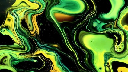 A bright 4K abstract design with neon style liquid ink flowing in dynamic waves of green yellow and black producing glowing fluid patterns and energetic motion ideal for futuristic visuals creative - Powered by Adobe