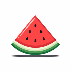 Cartoon Watermelon Slice with Seeds and Green Rind Illustration.