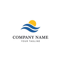 Elegant Logo Design Featuring Stylized Waves and a Radiant Sun.