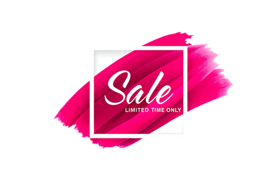 Pink watercolor brush stroke with white frame and sale text isolated on transparent background - Powered by Adobe