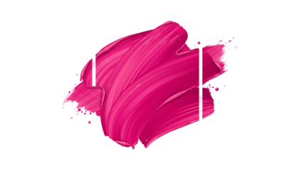 Vibrant pink paint stroke texture within a white square frame isolated on transparent background
