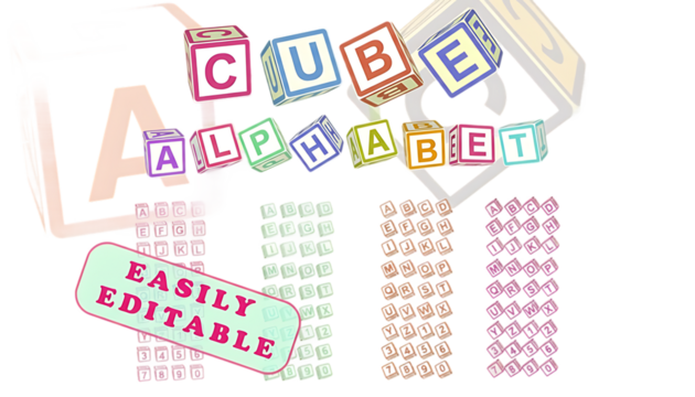 Colorful alphabet building blocks spelling out the word alphabet isolated on transparent background