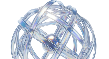 Abstract luminous iridescent orb with intricate interwoven strands isolated on transparent background