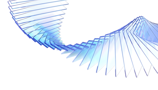 Abstract geometric blue and white spiral shape with sharp edges isolated on transparent background - Powered by Adobe