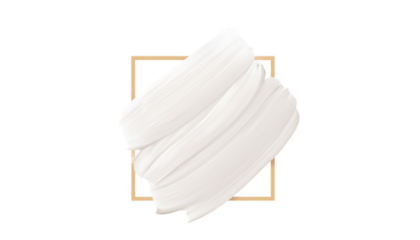 Creamy white cosmetic makeup swatch with golden frame isolated on transparent background