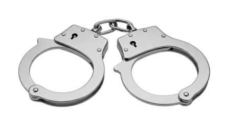 Realistic Silver Metal Handcuffs With Chain Detail Isolated On Black Background Shiny Metallic Texture