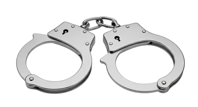 Realistic Silver Metal Handcuffs With Chain Detail Isolated On Black Background Shiny Metallic Texture