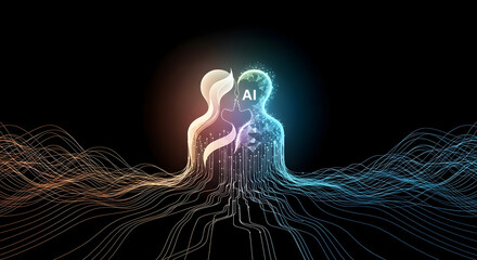 Abstract depiction of human connection and artificial intelligence interaction