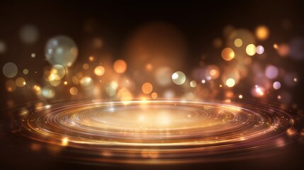 Abstract golden light background with soft bokeh effects, glowing circles, and vibrant shimmering particles for artistic and decorative purposes