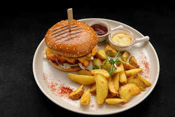 Gourmet street burger fries plate