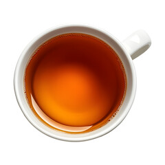 Steaming cup of rich amber tea viewed from above, perfect for morning refreshment or a cozy afternoon break.