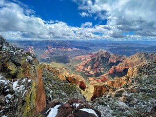 The red rocks of Sedona Arizona covered with a light dusting of snow.