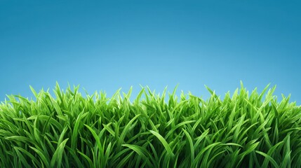 Fototapeta premium Vibrant Green Grass Landscape Against a Bright Blue Sky with a Clear Horizon, Ideal for Nature Themes and Outdoor Blessings in Photographic Art