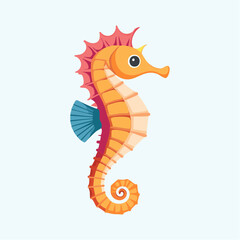 Fototapeta premium Colorful Cartoon Seahorse with Orange and Pink Fins.