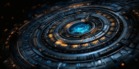 Futuristic Circular Tech Interface with Blue Core