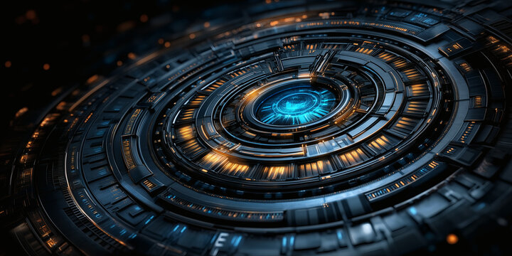 Futuristic Circular Tech Interface with Blue Core - Powered by Adobe