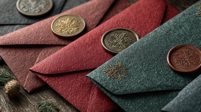Vintage Envelopes with Wax Seals on Rustic Wooden Background - Powered by Adobe