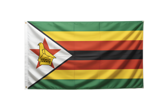 Vibrant Zimbabwe flag waving proudly showcasing national emblem and rich colors for patriotic displays and cultural events