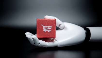 Digital Shopping: An illustrative depiction of digital retail and consumerism through an robotic arm.