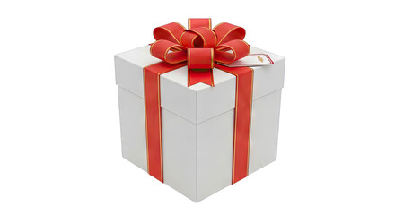 Obraz premium A White Gift Box Tied With A Red Ribbon And Bow With Gold Trim Sitting On A Transparent Background