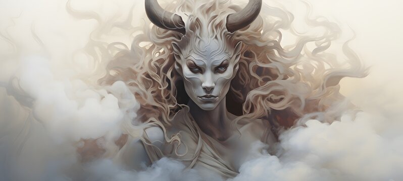 a light minotour liger dyrad. coming out of the smoke,generative AI