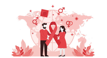 Man and Woman Supporting AIDS Prevention Together