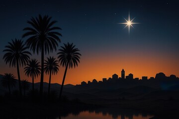 Star of bethlehem illuminating ancient desert city