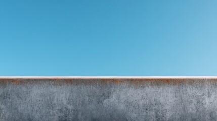Textured Concrete Wall Against Clear Blue Sky with Subtle Rust Highlights in Urban Environment for Modern Aesthetic or Architectural Design Inspiration