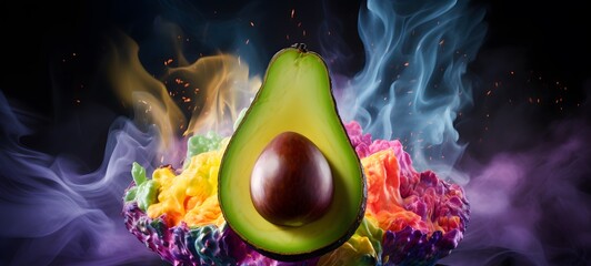 a light avocado coming out of the smoke,generative AI